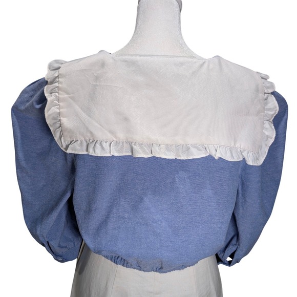 DAZY Blue Button Up Cropped Shirt Peter Pan Collar Puff Sleeve XL Dollcore - Picture 6 of 10